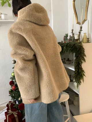 Cozy Hooded Fleece Double Button Short Coat