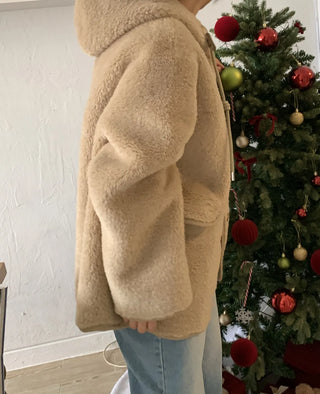 Cozy Hooded Fleece Double Button Short Coat