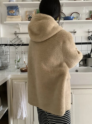 Cozy Hooded Fleece Double Button Short Coat