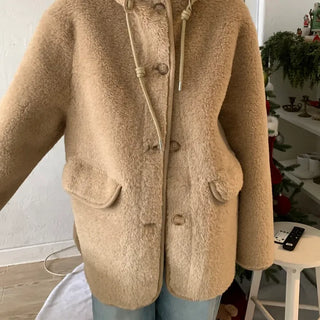 Cozy Hooded Fleece Double Button Short Coat