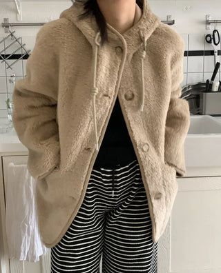 Cozy Hooded Fleece Double Button Short Coat
