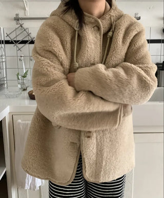 Cozy Hooded Fleece Double Button Short Coat