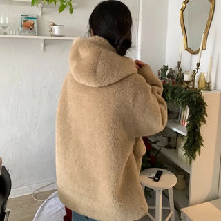 Cozy Hooded Fleece Double Button Short Coat
