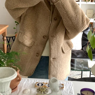 Cozy Hooded Fleece Double Button Short Coat