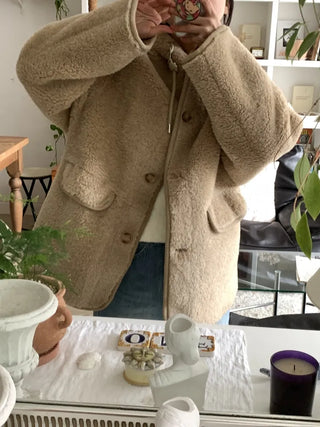 Cozy Hooded Fleece Double Button Short Coat