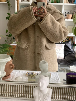 Cozy Hooded Fleece Double Button Short Coat