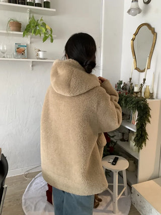 Cozy Hooded Fleece Double Button Short Coat