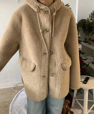 Cozy Hooded Fleece Double Button Short Coat