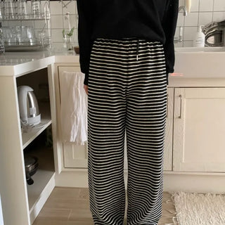 Casual Striped Semi-Wide Elastic Waist Training Pants