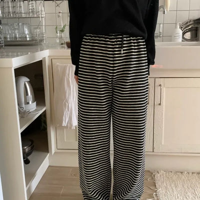 Casual Striped Semi-Wide Elastic Waist Training Pants