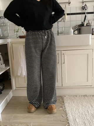 Casual Striped Semi-Wide Elastic Waist Training Pants
