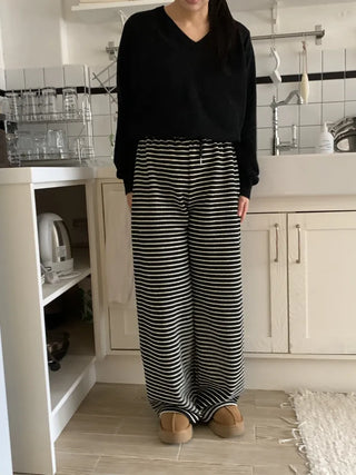 Casual Striped Semi-Wide Elastic Waist Training Pants