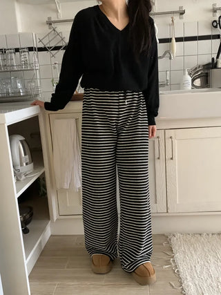 Casual Striped Semi-Wide Elastic Waist Training Pants
