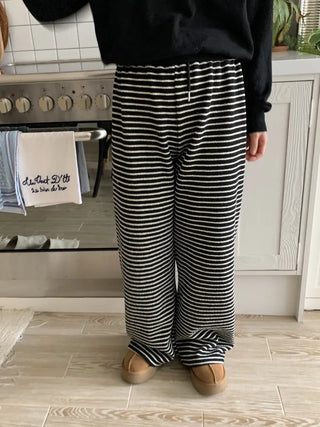 Casual Striped Semi-Wide Elastic Waist Training Pants