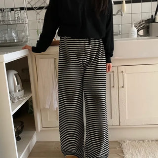 Casual Striped Semi-Wide Elastic Waist Training Pants