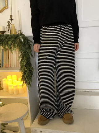 Casual Striped Semi-Wide Elastic Waist Training Pants