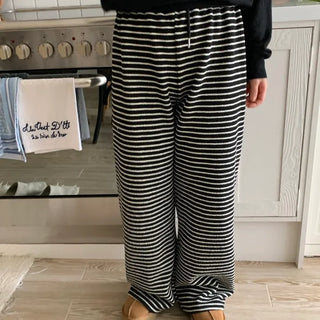 Casual Striped Semi-Wide Elastic Waist Training Pants