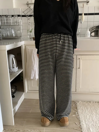 Casual Striped Semi-Wide Elastic Waist Training Pants