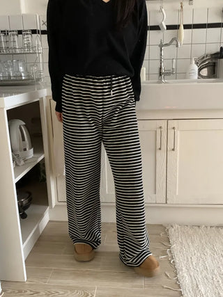 Casual Striped Semi-Wide Elastic Waist Training Pants