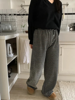 Casual Striped Semi-Wide Elastic Waist Training Pants
