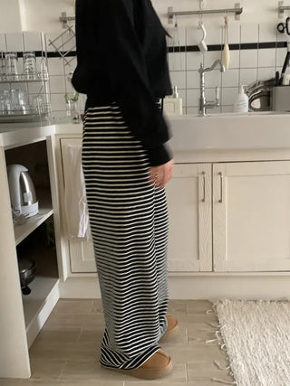 Casual Striped Semi-Wide Elastic Waist Training Pants
