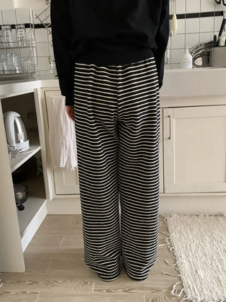 Casual Striped Semi-Wide Elastic Waist Training Pants