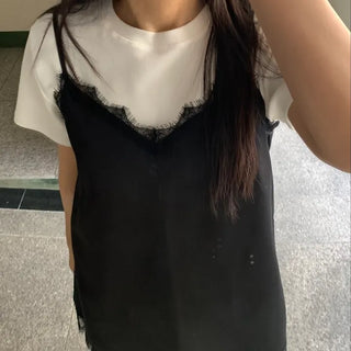 Lace-trimmed V-neck Layered Slip Camisole