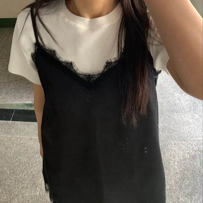 Lace-trimmed V-neck Layered Slip Camisole