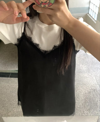 Lace-trimmed V-neck Layered Slip Camisole