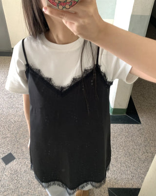 Lace-trimmed V-neck Layered Slip Camisole