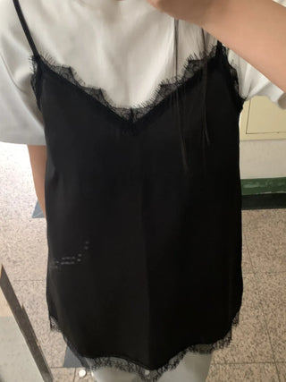 Lace-trimmed V-neck Layered Slip Camisole