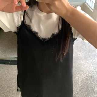 Lace-trimmed V-neck Layered Slip Camisole