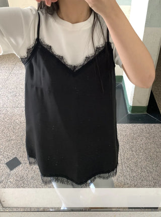 Lace-trimmed V-neck Layered Slip Camisole