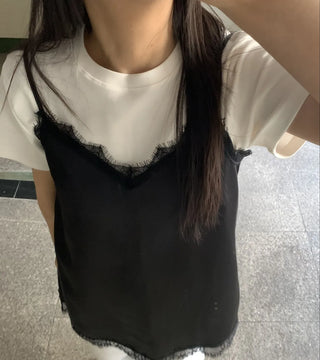 Lace-trimmed V-neck Layered Slip Camisole