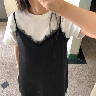 Lace-trimmed V-neck Layered Slip Camisole