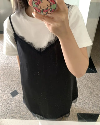 Lace-trimmed V-neck Layered Slip Camisole