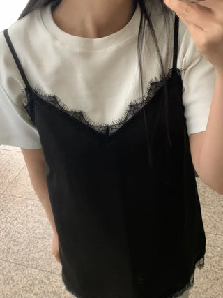 Lace-trimmed V-neck Layered Slip Camisole