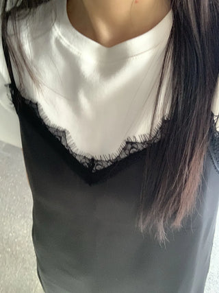 Lace-trimmed V-neck Layered Slip Camisole
