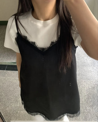 Lace-trimmed V-neck Layered Slip Camisole