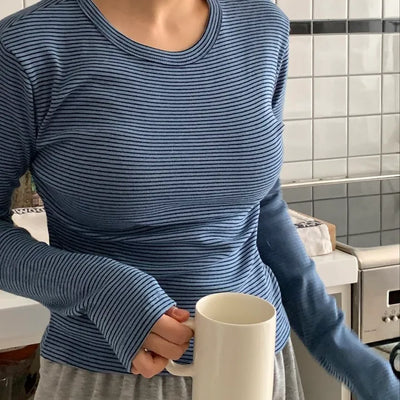 Daily Slim Fit Ribbed Round Neck Long Sleeve T-shirt