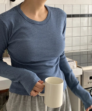 Daily Slim Fit Ribbed Round Neck Long Sleeve T-shirt