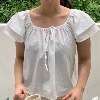 Kune Sleeve Puff Frill Short Sleeve Blouse