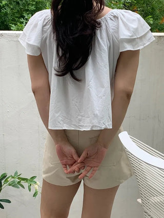 Kune Sleeve Puff Frill Short Sleeve Blouse
