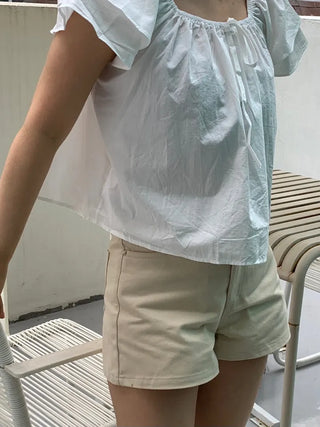 Kune Sleeve Puff Frill Short Sleeve Blouse
