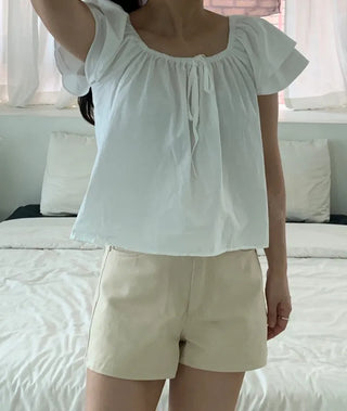 Kune Sleeve Puff Frill Short Sleeve Blouse