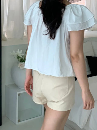 Kune Sleeve Puff Frill Short Sleeve Blouse