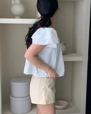 Kune Sleeve Puff Frill Short Sleeve Blouse