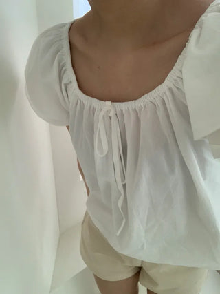 Kune Sleeve Puff Frill Short Sleeve Blouse