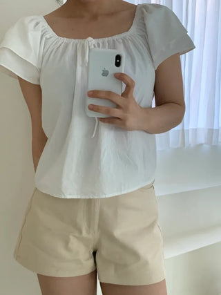 Kune Sleeve Puff Frill Short Sleeve Blouse