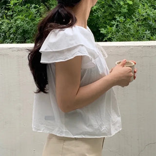 Kune Sleeve Puff Frill Short Sleeve Blouse